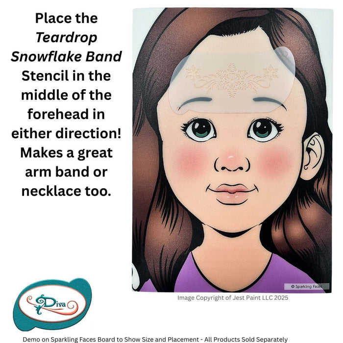 Diva Stencils | Face Painting Stencil | Forehead Teardrop Snowflake Band (591)