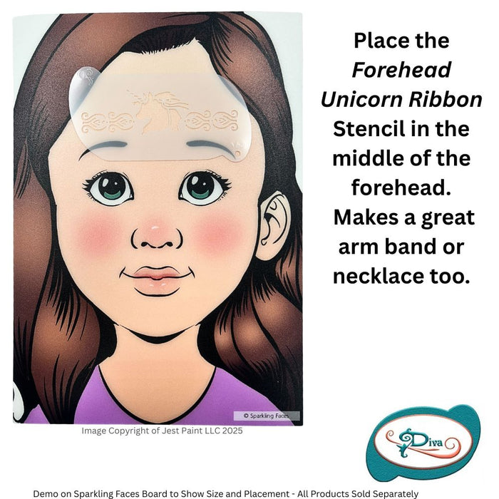 Diva Stencils | Face Painting Stencil | Forehead Unicorn Ribbon (647)