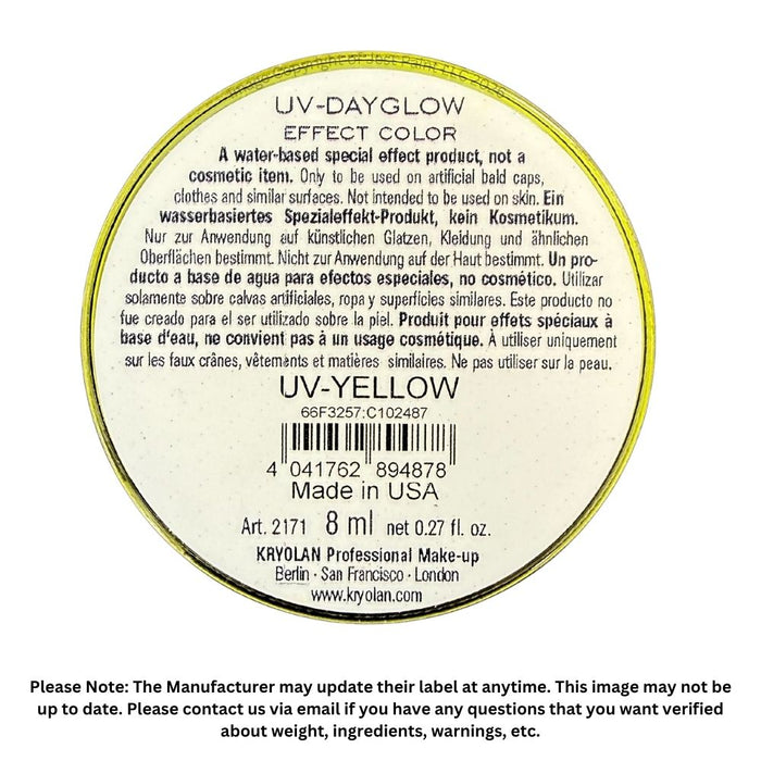Kryolan Aquacolor | Original Neon UV YELLOW - 8 ml (SFX - Non Cosmetic)