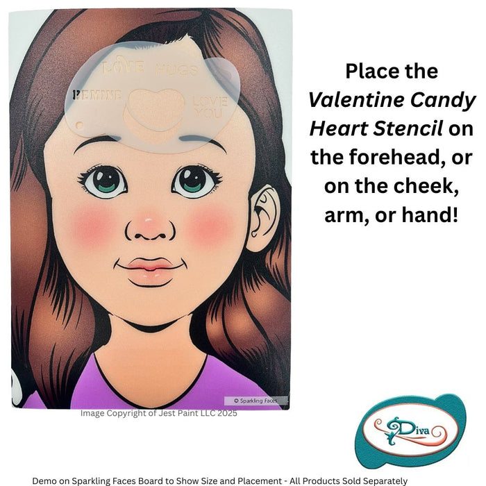 Diva Stencils | Face Painting Stencil | Valentine Candy Heart (1569)