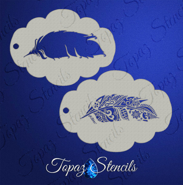 Topaz Stencils | Face Painting Stencil - Doodle Feather Set (0403)