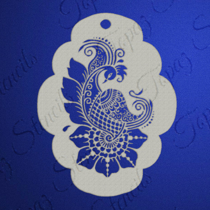 Topaz Stencils | Face Painting Stencil - BIG Henna Peacock - Louisa  (0945)