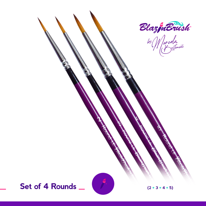Limited Edition Blazin Face Painting Brushes by Marcela Bustamante - Set of 4 Round LE Brushes