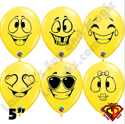 Qualatex Balloons | 5" Round - Smiley EMOJI Face Assortment (#0030) - 100ct