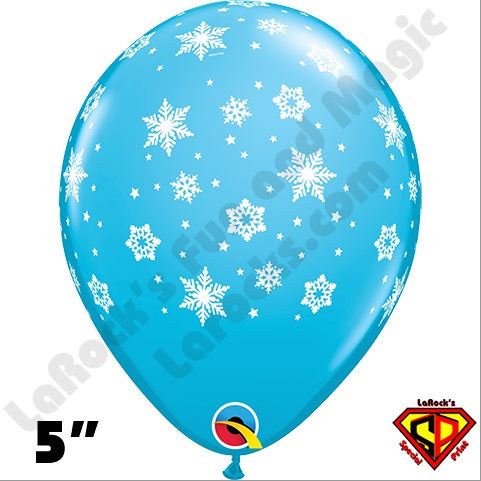 Qualatex Balloons - 5" Round - Robin's Egg Blue Icy Snow Flake Print - 100ct - Discontinued