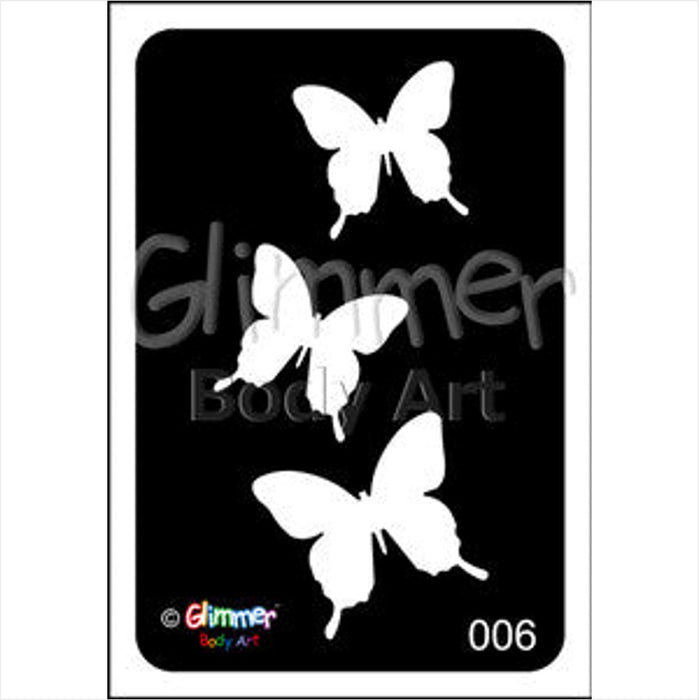 Glimmer Body Art |  Triple Layer Glitter Tattoo Stencils - 5 Pack - Cascading Butterflies - #6