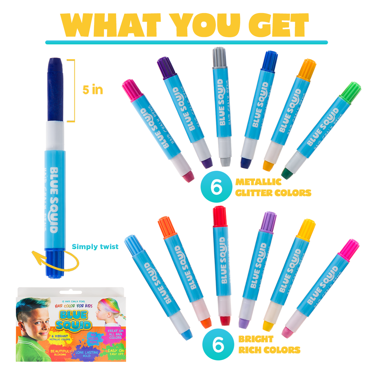 Blue Squid Hair Chalk Pens and Glitter Set — Jest Paint Face Paint