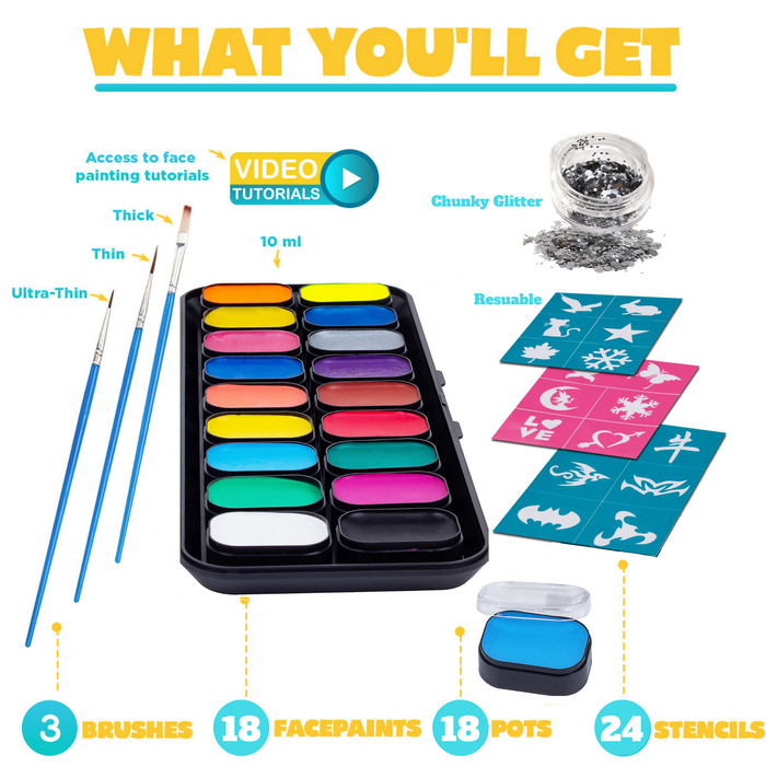 Blue Squid Face Painting Kit for Kids - 22 Color 160pcs Kids Face Paint Kit  with