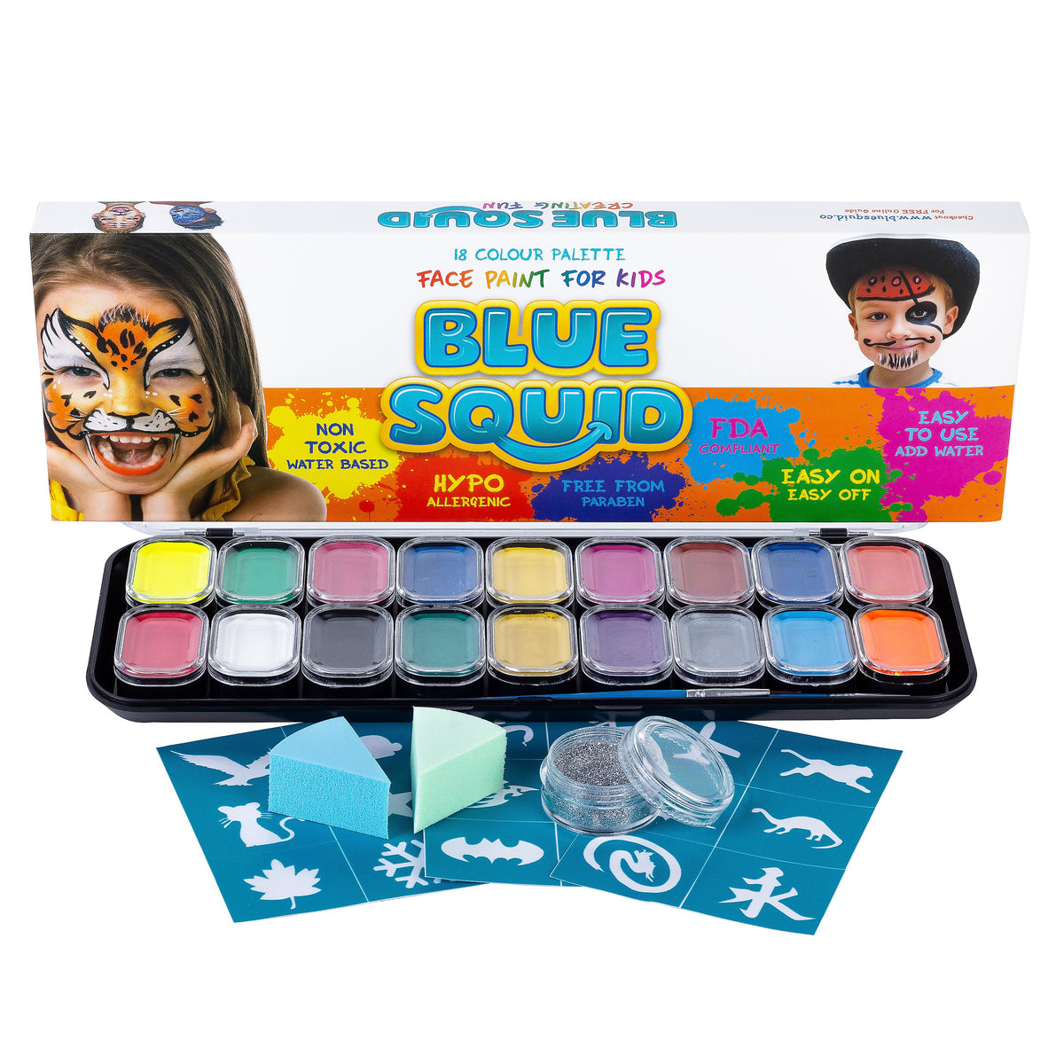 Blue Squid Face Painting Kit for Kids - 22 Color 160pcs Kids Face Paint Kit  with Stencils & Book, Halloween Makeup Kit, Professional Face Paint Kids  Face Painti…