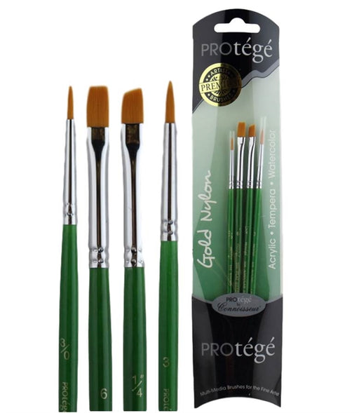 Protege 4 Piece Face Painting Brush Set - Gold Nylon Brushes (506VP)