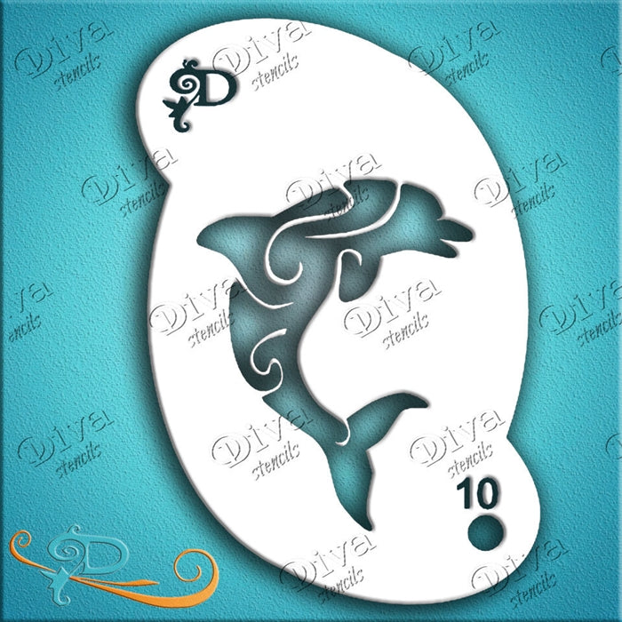 Diva Stencils | Face Painting Stencil | Dolphin Swirl (00010) - DISCONTINUED