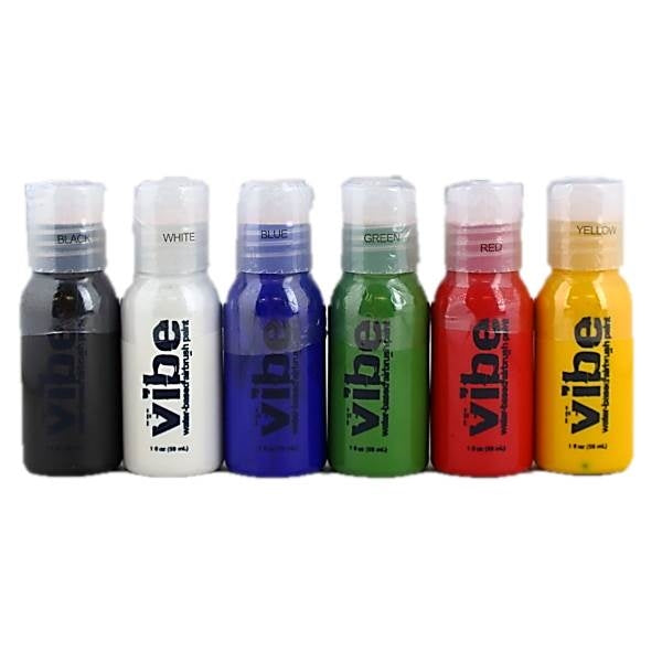 European Body Art | VODA (VIBE) Water Based Airbrush Body Paint - 6 Color PRIMARY Starter Kit - 1oz Bottles