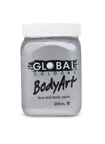 Global Body Art Face Paint - Liquid Silver 200ml