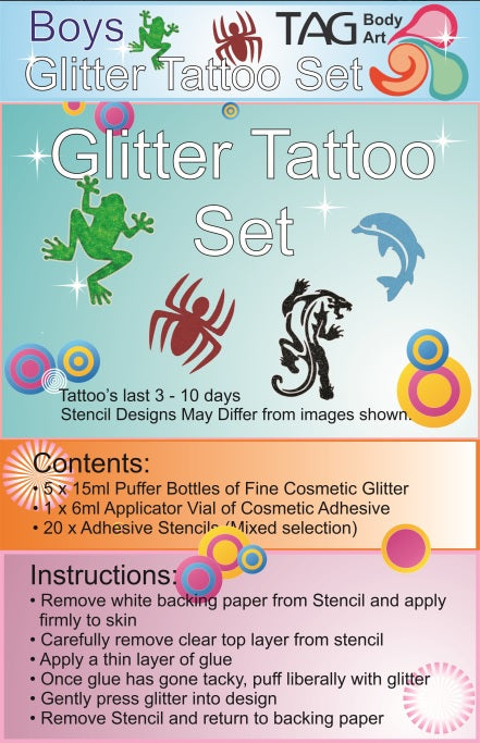 TAG BODY ART | BOYS Glitter Tattoo Kit with 20 Stencils