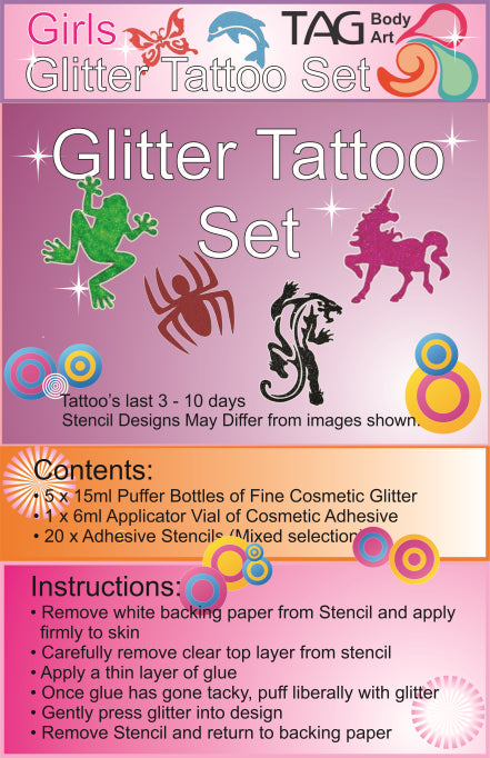 TAG BODY ART | GIRLS Glitter Tattoo Kit with 20 Stencils