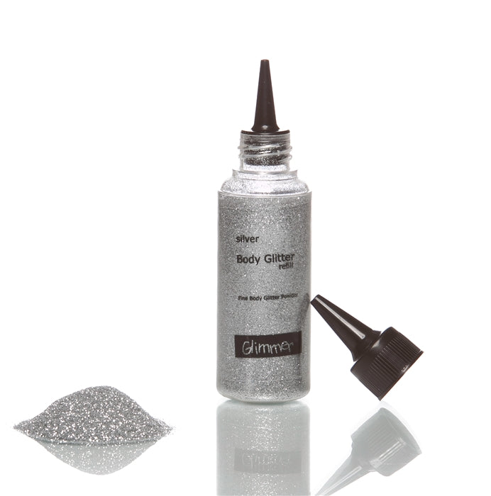Glimmer Body Art Face Paint Glitter Refill Bottle - Silver - 1.5oz