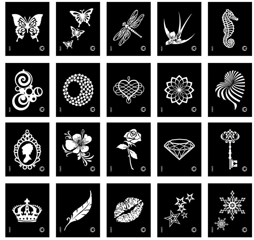GLIMMER BODY ART Glitter Tattoo Stencil Set - Best Sellers Collection —  Jest Paint - Face Paint Store