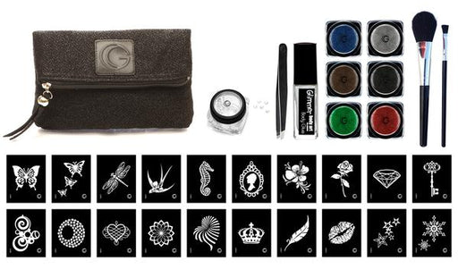 Glimmer Body Art | GET SPARKLED Glitter Tattoo Kit with 80 Stencils (Varying Colors of Glitter)
