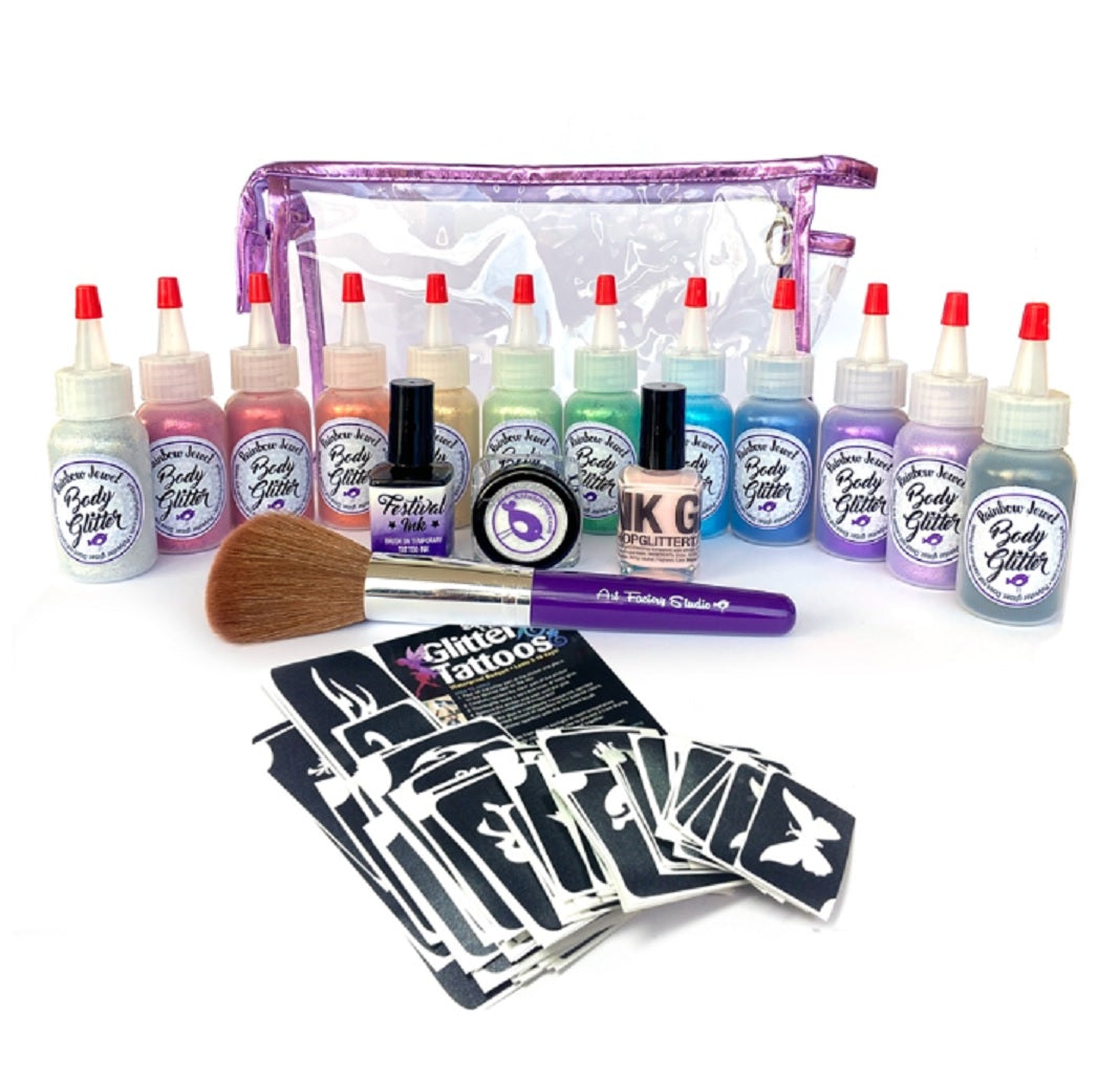 Art Factory  Pro Ink and Glitter Tattoo Kit w/ Twelve 1oz Poofs and 1 —  Jest Paint - Face Paint Store