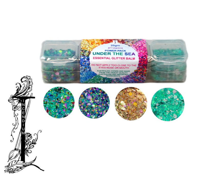 Incendium Arts | Essential Glitter Balm Palette - DISCONTINUED - 4 Color UNDER THE SEA Power Pack - 20gr