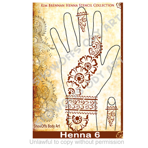 Show Offs Body Art | Kim Brennan Henna Face and Body Painting Stencil - DISCONTINUED Henna Hand Design #6