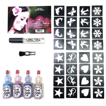 Ybody | SWEET CHEEKS Glitter Tattoo Kit with 32 Stencils and Washable Glue - #4
