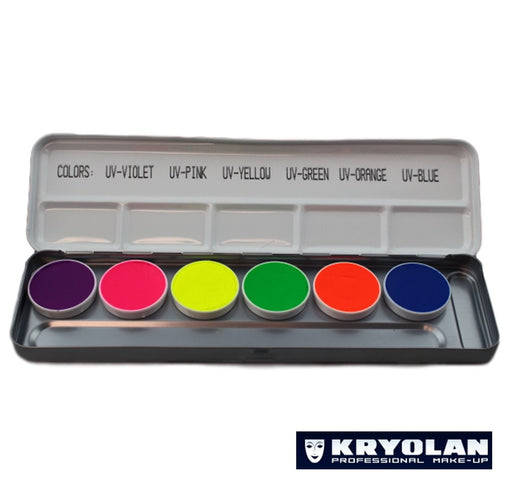 Kryolan Aquacolor Palette - Original UV Neon 6 Colors (White Case) (SFX - Non Cosmetic)