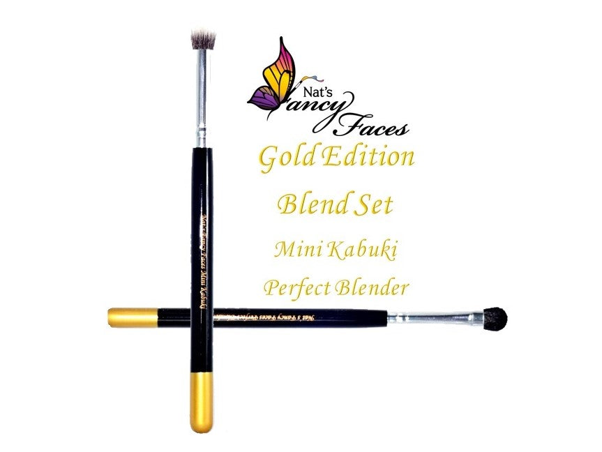 Nat's Fancy Faces | Face Painting Brush -Gold Edition Blend Set with Mini Kabuki and Perfect Blender