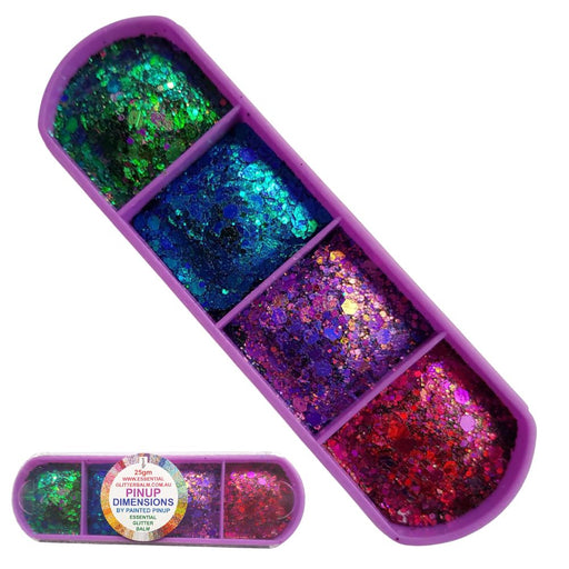 Incendium Arts | Essential Glitter Balm Palette - PINUP DIMENSIONS - 4 Color Power Pack  (25gr - Case Color May Vary)