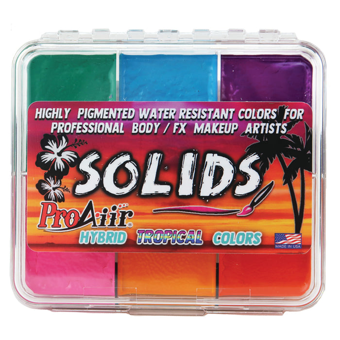 ProAiir Solids | Hybrid Water Resistant Face Paint  - Tropical Palette with 1 oz ProLong Activator