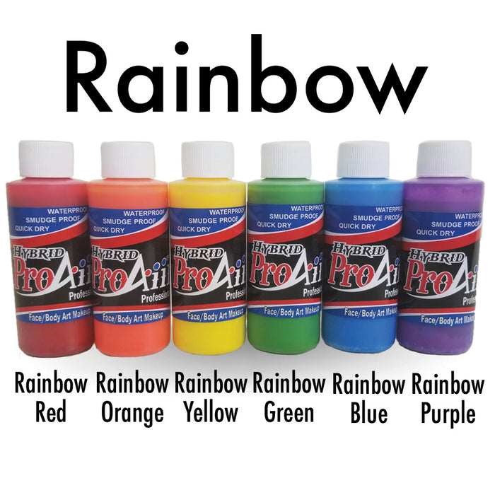 ProAiir Alcohol Based Hybrid Airbrush Paint Set | 6 UV RAINBOW - 1oz Bottles  #16 (SFX - Non Cosmetic)