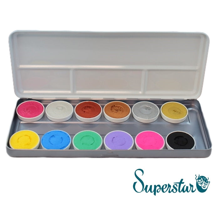 Superstar Face Paint | Aqua Face and Body Painting Palette - 12 Duo SHIMMER and PASTEL Colours - While Supplies Last!