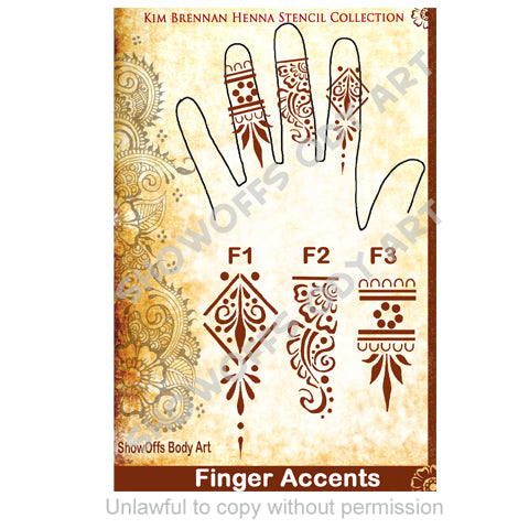 Show Offs Body Art | Kim Brennan Henna Face and Body Painting Stencil - Henna Finger Accents