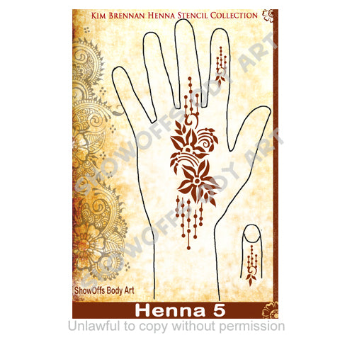 Show Offs Body Art | Kim Brennan Henna Face and Body Painting Stencil - Henna Hand Design #5