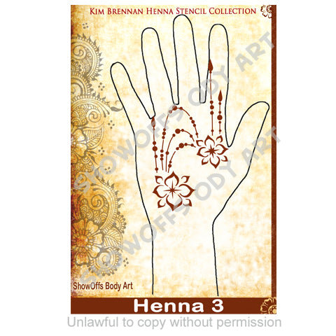 Show Offs Body Art | Kim Brennan Henna Face and Body Painting Stencil - Henna Hand Design #3