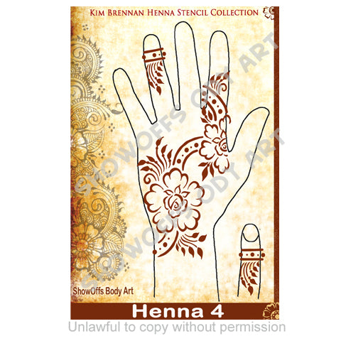 Show Offs Body Art | Kim Brennan Henna Face and Body Painting Stencil - DISCONTINUED - Henna Hand Design #4