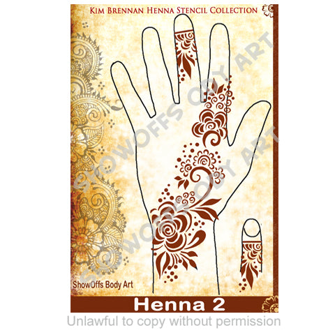 Show Offs Body Art | Kim Brennan Henna Face and Body Painting Stencil - Henna Hand Design #2