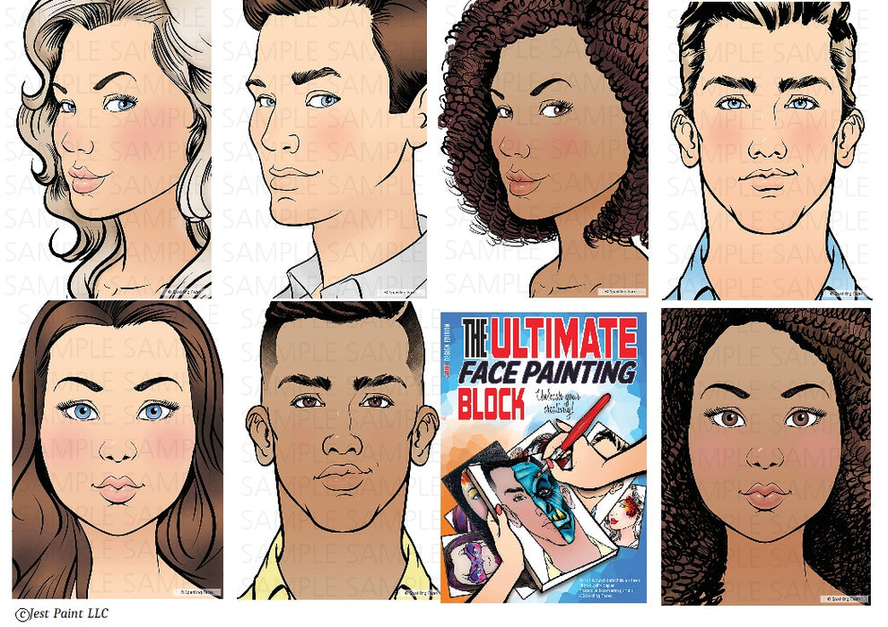 Sparkling Faces | The Ultimate Face Painting Practice Block - Adult Edition (50 paper pages)