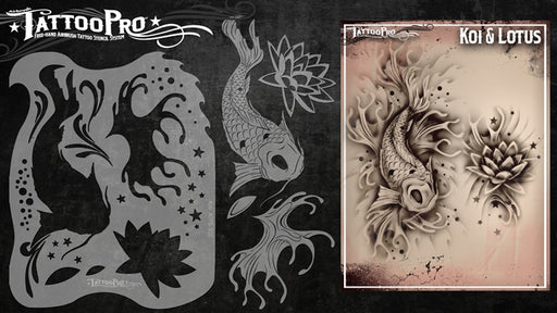 Tattoo Pro 102  - Body Painting Stencil - Koi & Lotus