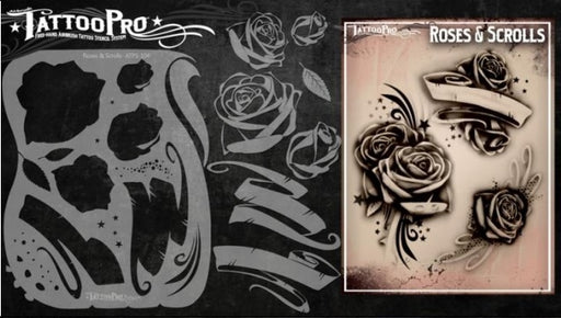 Tattoo Pro 104  - Body Painting Stencil - Roses and Scrolls