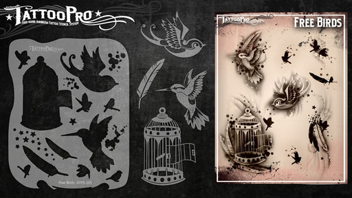 Tattoo Pro 105  - Body Painting Stencil - Free Birds