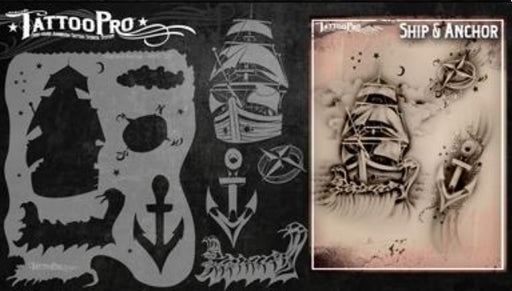 Tattoo Pro 107  - Body Painting Stencil - Ship and Anchor