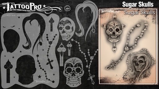Tattoo Pro 117  - Body Painting Stencil - Sugar Skulls