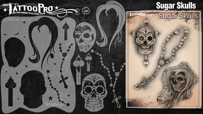 Tattoo Pro 117  - Body Painting Stencil - Sugar Skulls