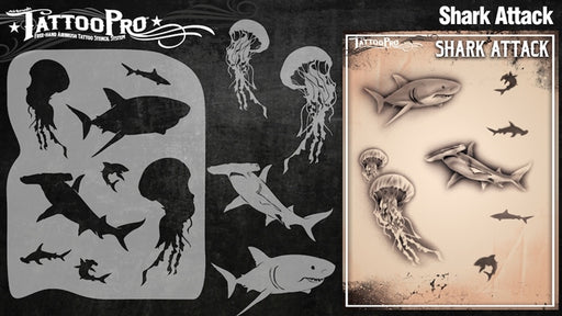 Tattoo Pro 135  - Body Painting Stencil - Shark Attack