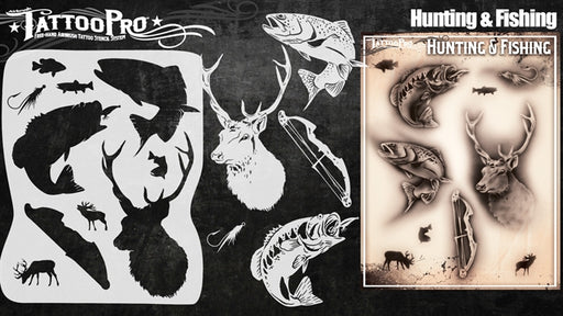 Tattoo Pro 143  - Body Painting Stencil - Hunting & Fishing