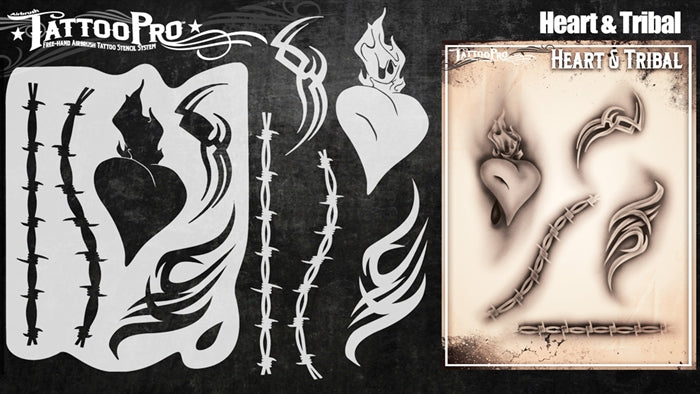 Tattoo Pro 144  - Body Painting Stencil - Heart & Tribal - DISCONTINUED