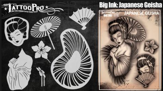 Tattoo Pro Big Ink 101 - Body Painting Stencil - Japanese Geisha - DISCONTINUED