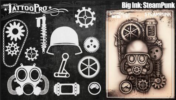 Tattoo Pro Big Ink 106 - Body Painting Stencil - Steampunk - Discontinued by Manufacturer
