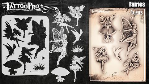 Tattoo Pro 157 | Air Brush Body Painting Stencil - Fairies